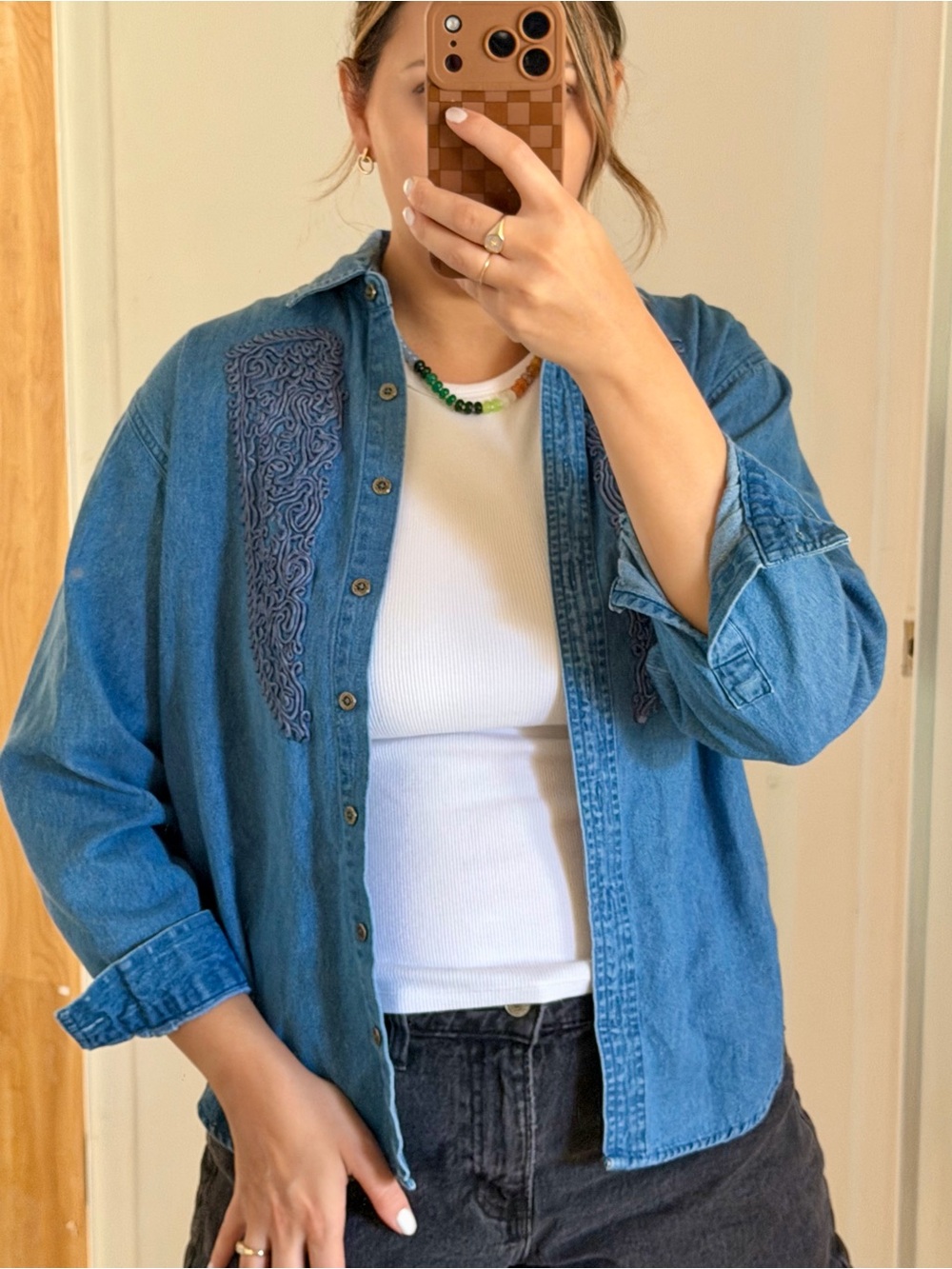 Vintage Hunt Club Textured Denim Button-Front Shirt - Blue